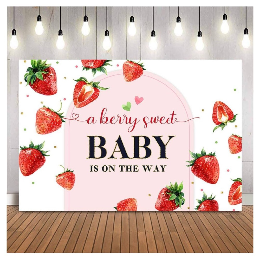 A Berry Sweet Baby is On The Way Backdrop, 5 x 7, Decorations Berry Baby Shower